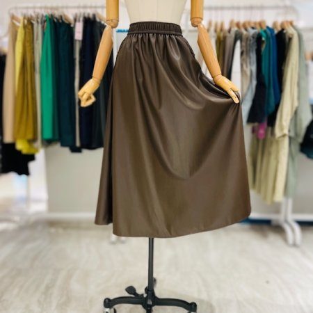 포켓 포인트 가죽 스커트