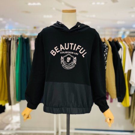 밑단 배색 리티 후드티셔츠