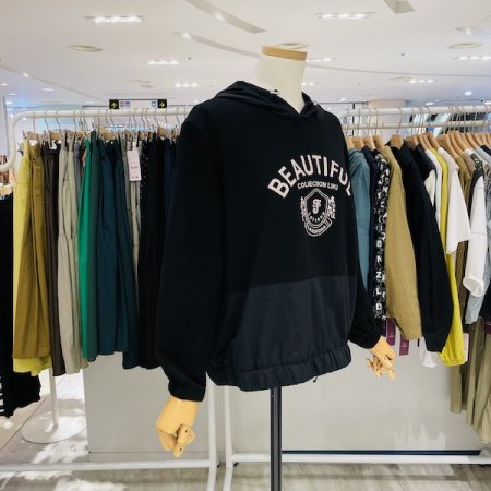 밑단 배색 리티 후드티셔츠