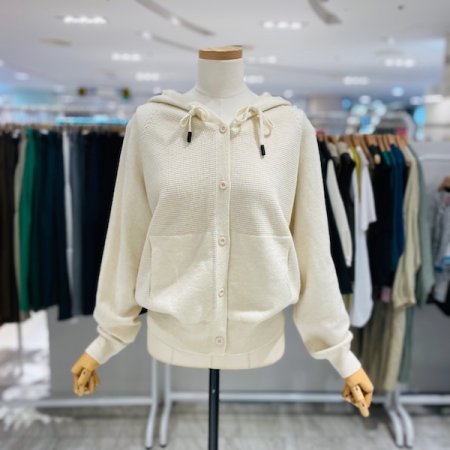 후드 단추 가디건