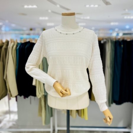 물결 진주넥 니트