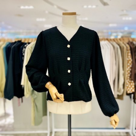 스퀘어 볼록 버튼 브이넥 블라우스