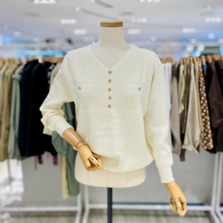 트윙클 버튼 골지 니트