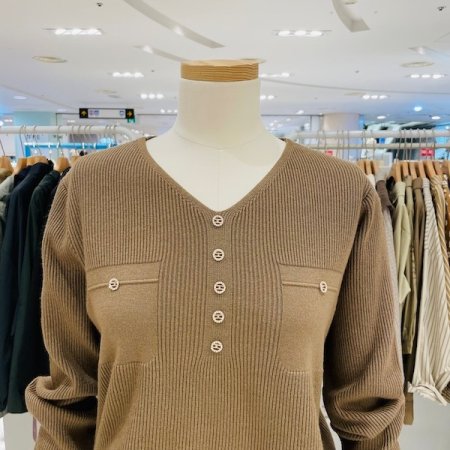 트윙클 버튼 골지 니트