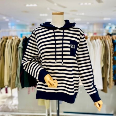 단가라 배색 포켓 후드 니트