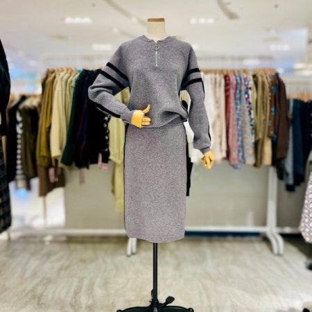 반집업 니트 스커트 세트