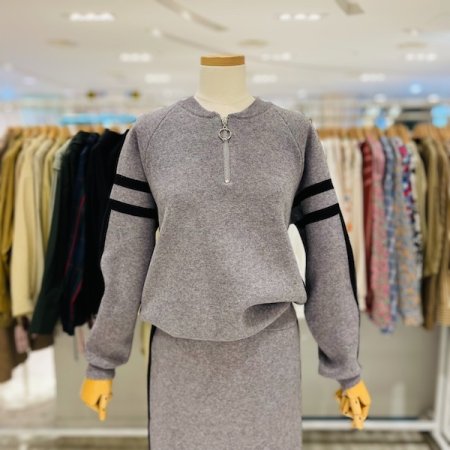 반집업 니트 스커트 세트