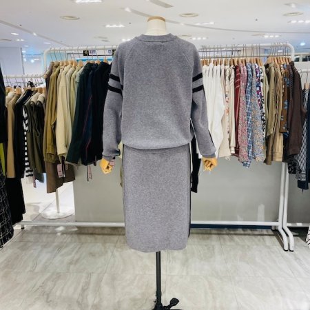 반집업 니트 스커트 세트