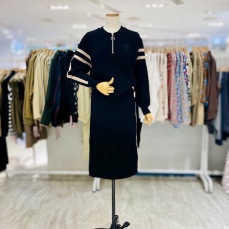 반집업 니트 스커트 세트