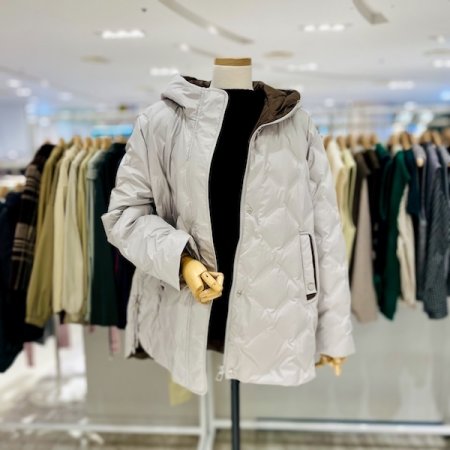 배색 후드 하프 패딩 점퍼