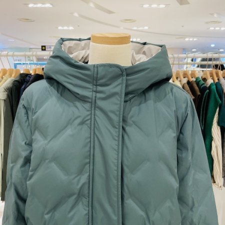 배색 후드 하프 패딩 점퍼