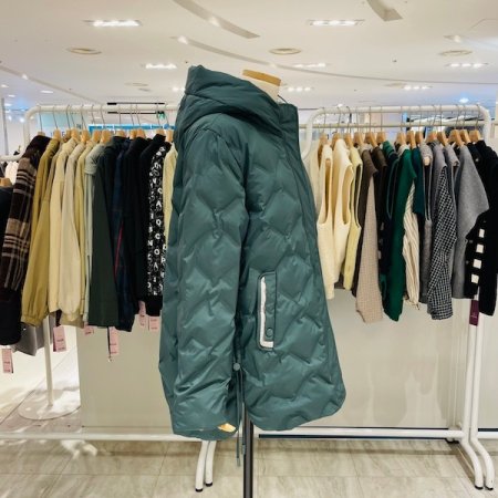 배색 후드 하프 패딩 점퍼