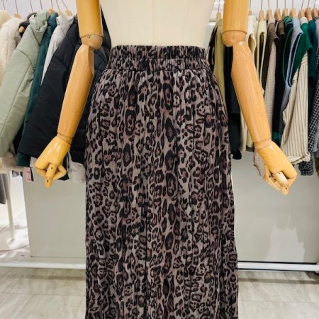 올밴드 호피 주름 롱 스커트