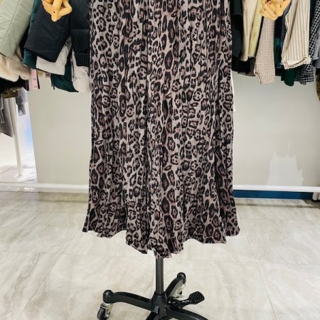 올밴드 호피 주름 롱 스커트