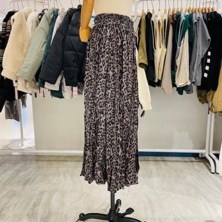 올밴드 호피 주름 롱 스커트