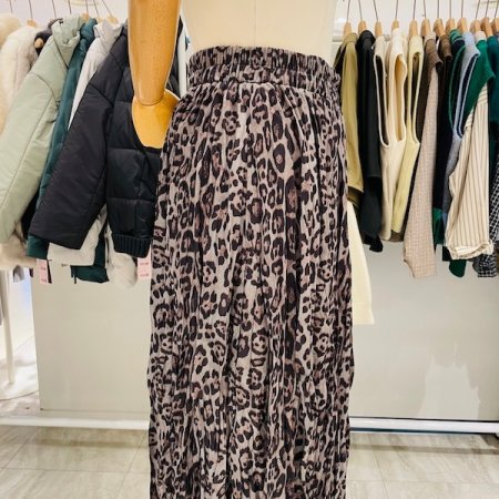 올밴드 호피 주름 롱 스커트