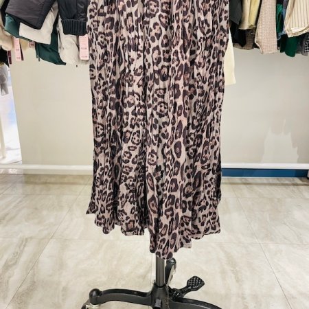 올밴드 호피 주름 롱 스커트