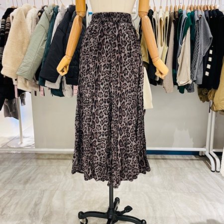 올밴드 호피 주름 롱 스커트