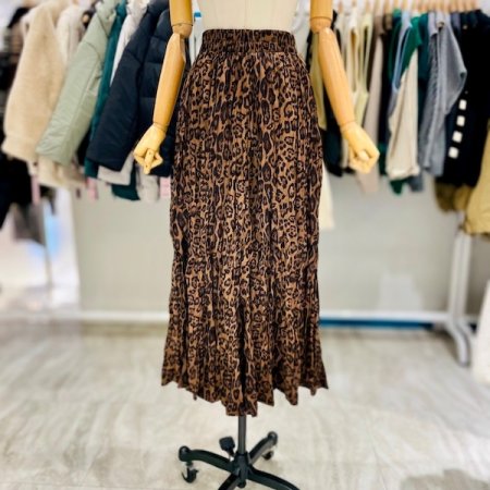 올밴드 호피 주름 롱 스커트