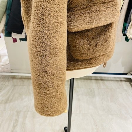 띠 배색 양털 니트 후드 점퍼