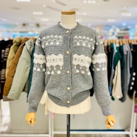 부클 패턴 골드버튼 가디건