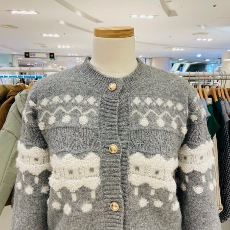 부클 패턴 골드버튼 가디건