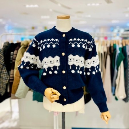 부클 패턴 골드버튼 가디건