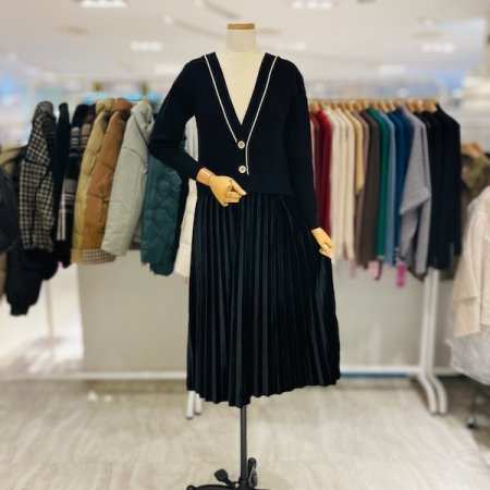 이중 반폴라 투버튼 원피스