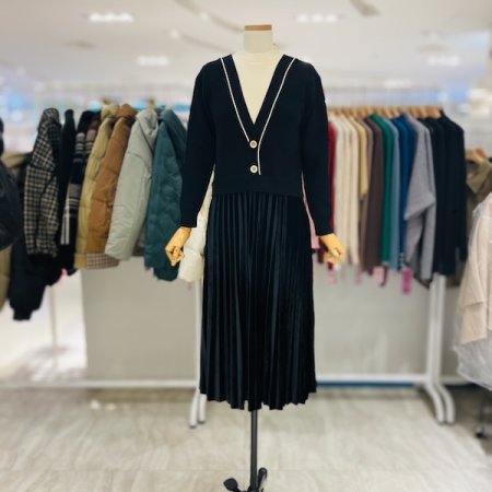 이중 반폴라 투버튼 원피스