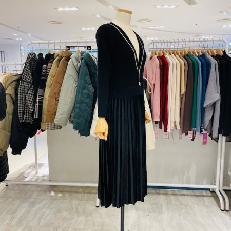 이중 반폴라 투버튼 원피스