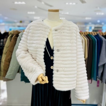 진주 에코 밍크 노카라 자켓