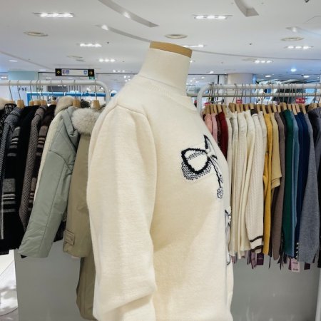 리본 자가드 펄 니트