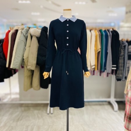단추 카라 포인트 니트 원피스