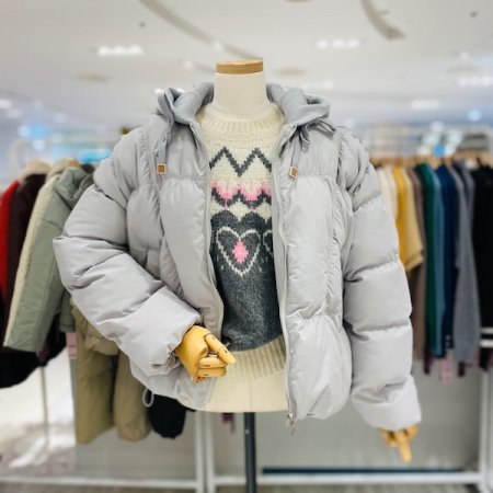 레터링 니트 후드 패딩점퍼