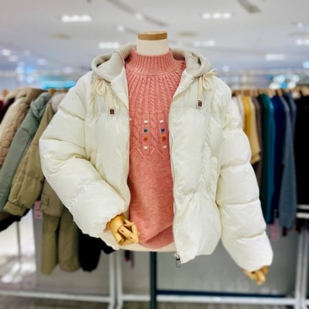 레터링 니트 후드 패딩점퍼