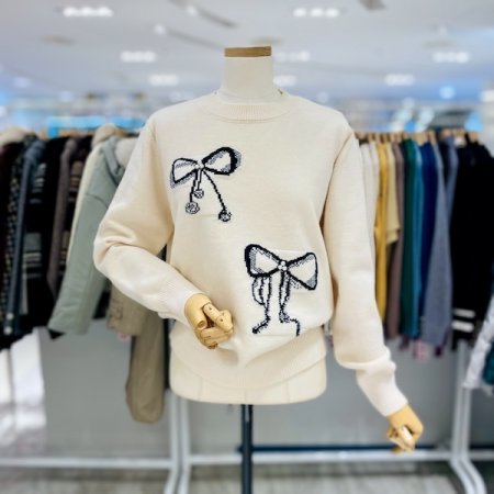 자가드 펄 리본 니트