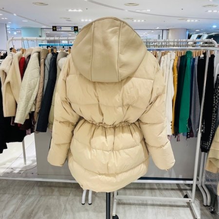 후드 레더 배색 미디엄 패딩