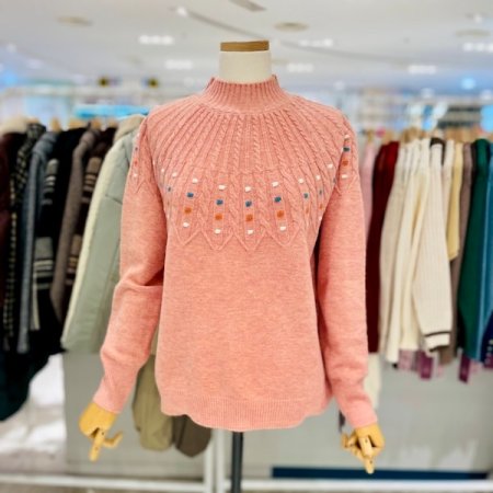 반폴라 폼폼 꽈배기 니트