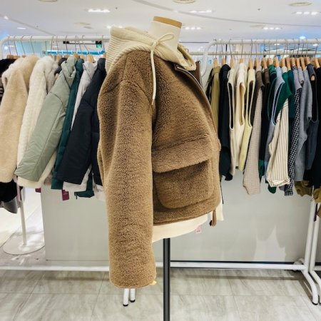 니트 후드 양털 띠 배색 점퍼