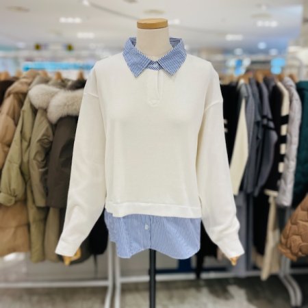 스트라이프 배색 남방 니트