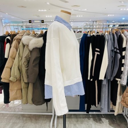 스트라이프 배색 남방 니트