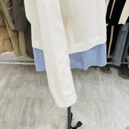 스트라이프 배색 남방 니트