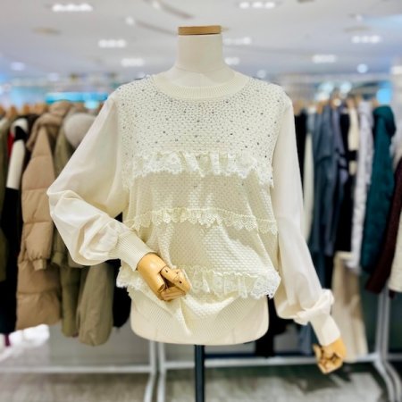 큐빅 삼단 레이스 니트