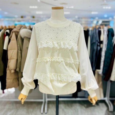 큐빅 삼단 레이스 니트