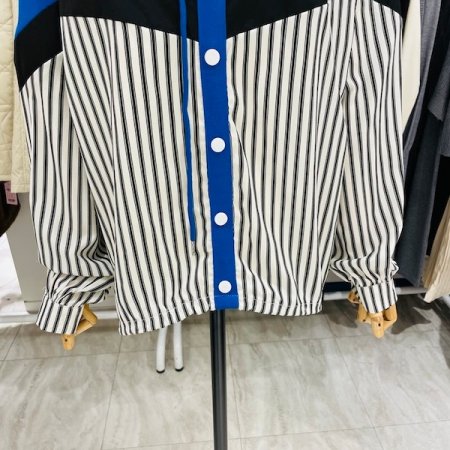 배색 후드 비비드 언발 줄 남방