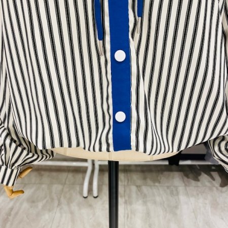 배색 후드 비비드 언발 줄 남방