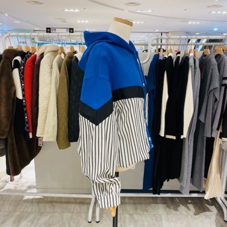 배색 후드 비비드 언발 줄 남방