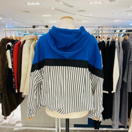 배색 후드 비비드 언발 줄 남방