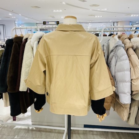 4버튼 칠부소매 가죽 자켓