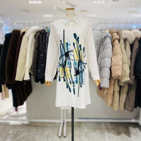 허리끈 롱 셔츠형 원피스